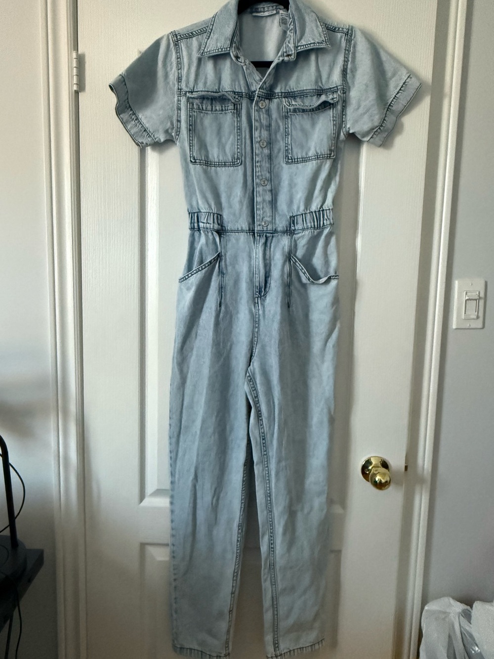 Sincerely Jules Light Wash Denim Jumpsuit - Short Sleeve